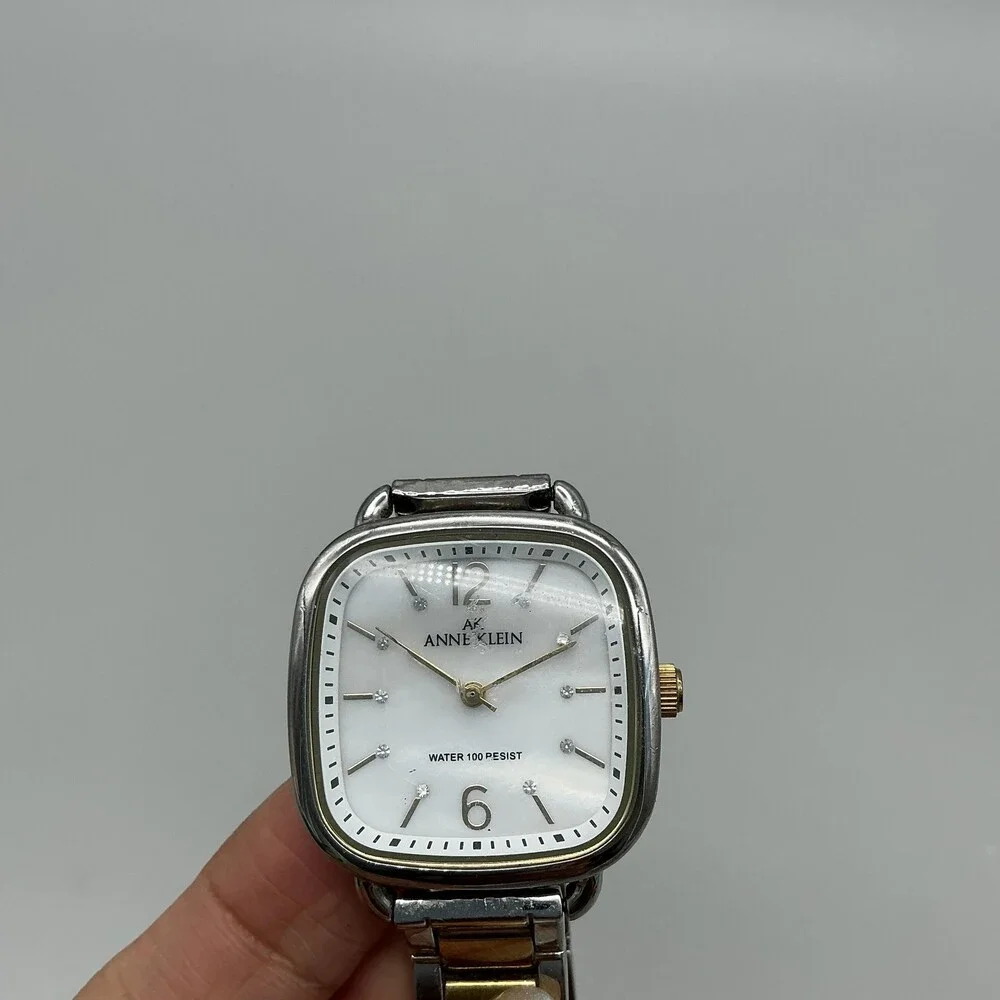 Anne Klein Womens Watch 31mm MOP Dial Two Tone Diamond 1099TV New Battery 7.5